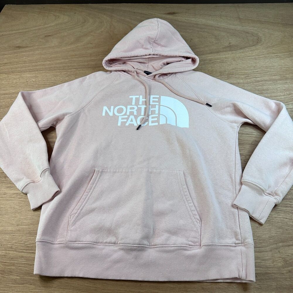 The North Face Hoodie Womens Medium Peach/Pink Logo Pullover Sweatshirt Casual